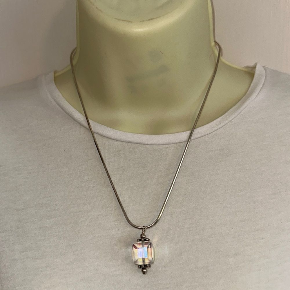 Vintage 4 sided faceted crystal on 925 silver‎ serpentine chain
